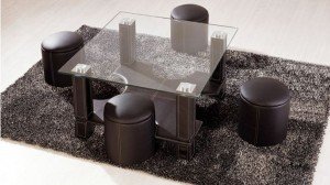 KUBY - Table Basse + 6 Poufs Marron