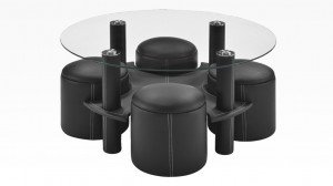BULY - Table Basse + 4 Poufs Noir