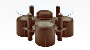 BULY - Table Basse + 4 Poufs Marron