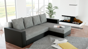 CARLO - Canapé Convertible Droit Gris et Noir