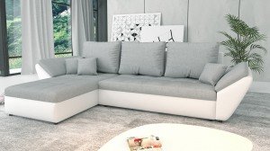 CLARA - Canapé d'angle Convertible Gauche Gris et Blanc