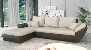 CLARA - Canapé d'angle Convertible Gauche Crème Marron