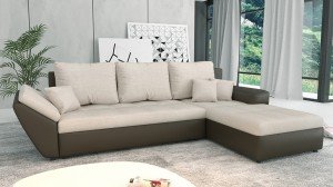 CLARA - Canapé d'angle Convertible Droit Crème Marron