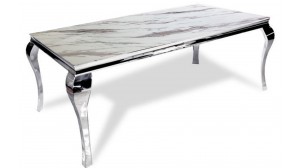 Table à manger BAROQUE marbre blanc chrome 180x90x75 cm