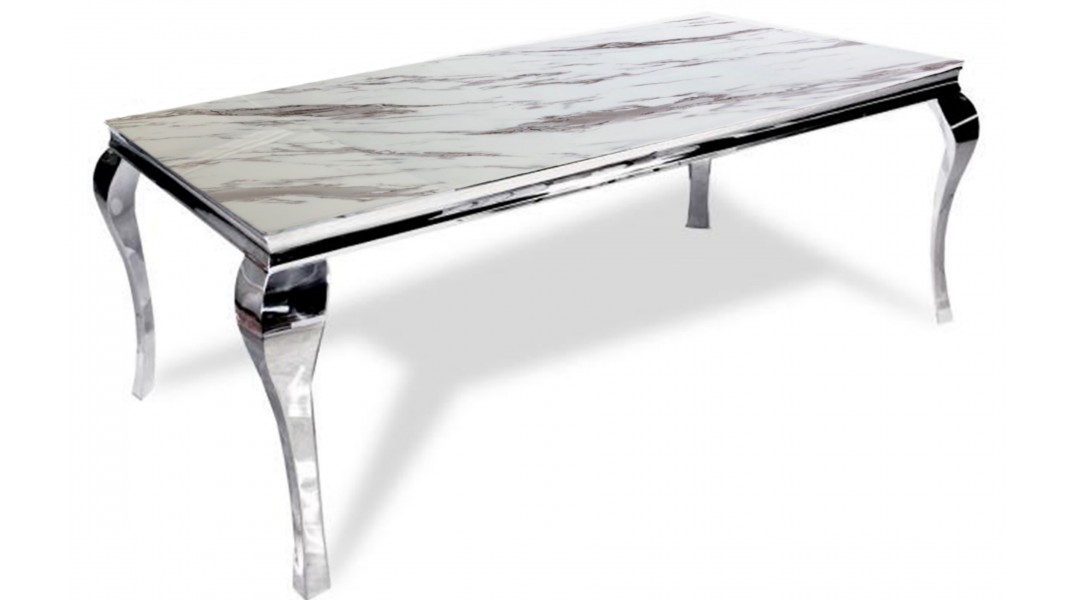 Table à manger BAROQUE marbre blanc chrome 180x90x75 cm