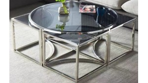 Table basse ELVE chrome avec plateau transparent