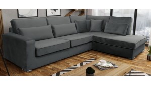 Canapé d'angle en velours gris 4 places