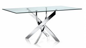 Table rectangulaire pour salle à manger JESSICA Chrome plateau en verre transparent