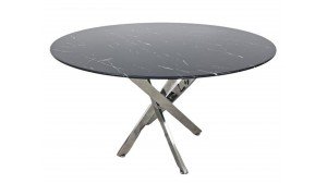 Table à manger ronde OLIVIA chrome et noir