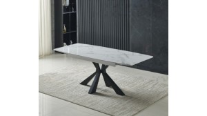 Table à repas SPIK rallonge céramique marbre blanc et pieds noir
