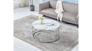 Table basse MONACO ARGENT avec marbre blanc