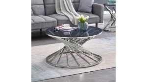 Table basse Nautilus ronde en verre et argentée