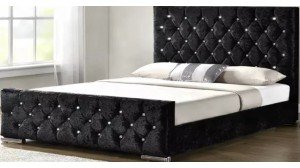Lit PRESTIGE capitonné avec diamants Velours  noir 160x200cm